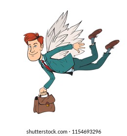young businessman flies on  wings of success