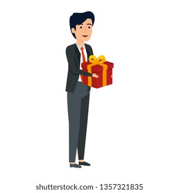 young businessman with gift box