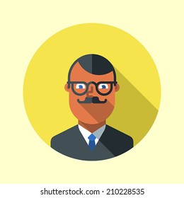 Young businessman with glasses. Flat long shadow design. Startup business icons series.