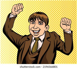 Young businessman in a good mood, happy. hand drawn style vector design illustration.
