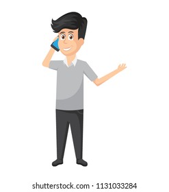 
A young businessman with hand gesture seems like talking on a mobile phone regarding business.
