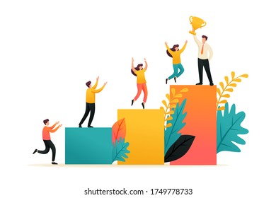 Young businessman has achieved success, ladder of success, Leadership. Flat 2D character. Concept for web design