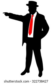 young businessman with hat , pointing