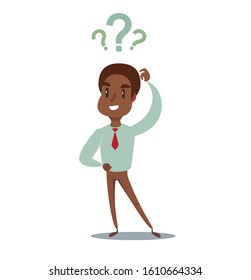 Young businessman having no idea, Business concept. Vector flat design illustration.
