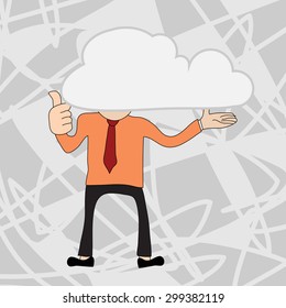 Young businessman with head in the clouds