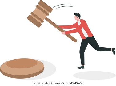 Young businessman hold a big gavel for Justice design vector illustration

