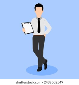 young businessman holding clipboard vector illustration.