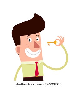 young businessman holding a key to the success