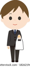 Young businessman holding  plastic bag.