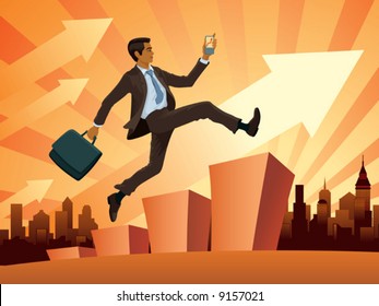 A young businessman in a hurry, vector