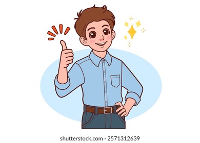 A young businessman isolated smiling and raising thumb up. Cartoon People Vector Illustration.
