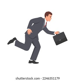 Young businessman jumping with briefcase. . Flat vector illustration isolated on white background