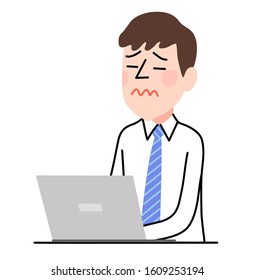 a young businessman with a laptop computer feeling stressed