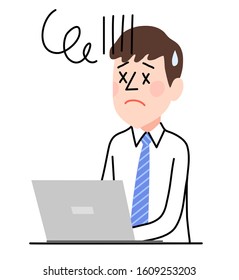a young businessman with a laptop computer feeling stressed