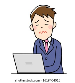 a young businessman with a laptop computer feeling stressed