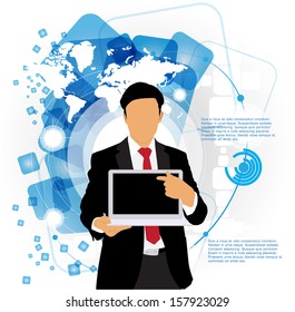 Young businessman with laptop computer. Vector