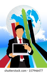 Jovem empresário com computador portátil. Vetor