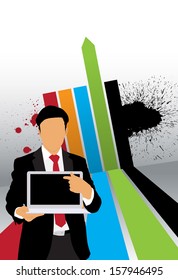 Young businessman with laptop computer. Vector