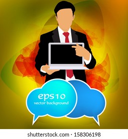 Young businessman with laptop computer. Vector