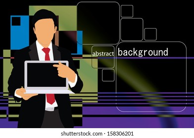Young businessman with laptop computer. Vector