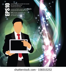 Joven empresario con ordenador portátil. Vector