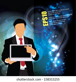 Young businessman with laptop computer. Vector