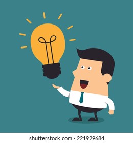 Young businessman with light bulbs, Idea concept