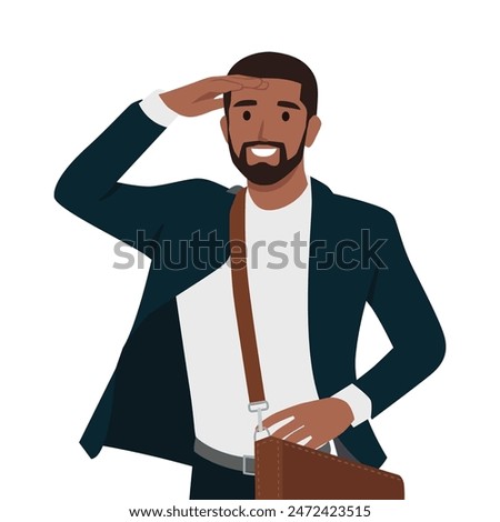 Young businessman looking far off into the distance. Flat vector illustration isolated on white background