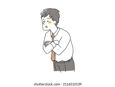 A young businessman looking to the side, a comical handwritten person illustration, a simple coloring on a vector line drawing