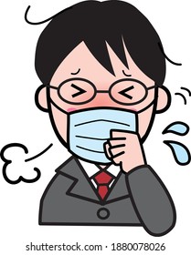 Young businessman man who can not stop coughing and sneezing