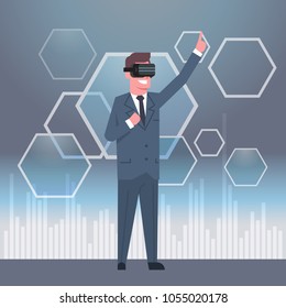 Young Businessman In Modern 3d Glasses Virtual Reality Goggles Headset Concept
