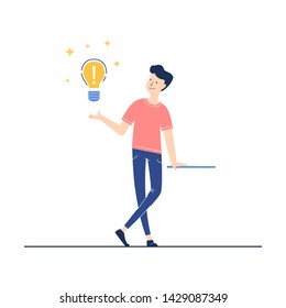 Young businessman in the office. Business success concept. New idea. Vector flat illustration.