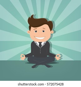 Young businessman on yoga pose relaxing happy - vector illustration