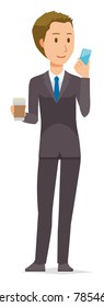 A young businessman is operating a smartphone