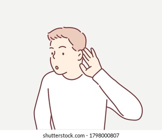 young businessman overhears. Hand drawn style vector design illustrations.