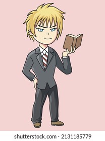 young businessman people anime chibi style characters, manga comic japan fashion, vector illustration design