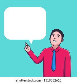 Young Businessman pointing finger something looking up