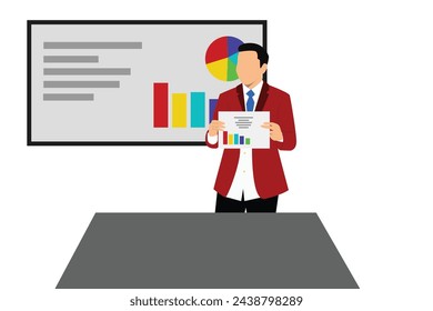 Young businessman presenting data diagrams, chart and report to his colleagues about financial growth