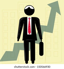 a young businessman with a red necktie in a styled background