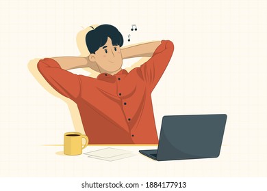 Young businessman resting in office concept for banner, poster, website, etc.