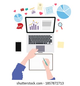 The young businessman seriously works at home. And having fun with information