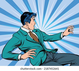 Young businessman shocked, scared, worried.hand drawn style vector design illustration.