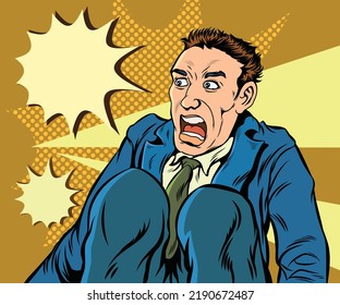 Young businessman shocked, scared, worried.hand drawn style vector design illustration.

