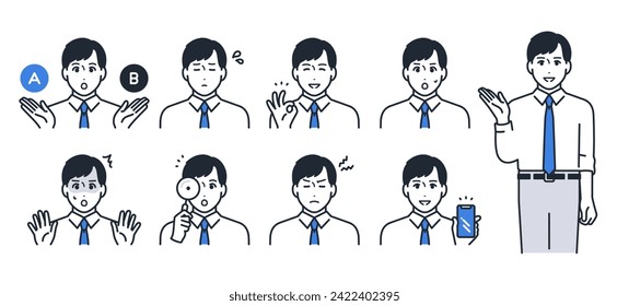 Young businessman simple vector icon illustration set material