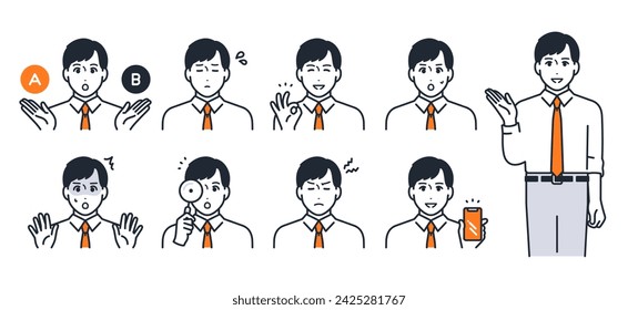 Young businessman simple vector icon illustration set material