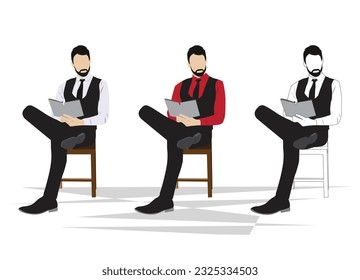 Young businessman sitting reading book vector