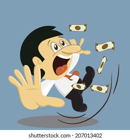 Young businessman slip and falling down from failure of investment.