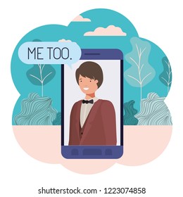 young businessman in smartphone with speech bubble