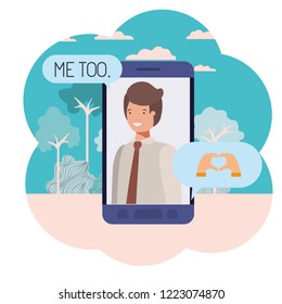 young businessman in smartphone with speech bubble