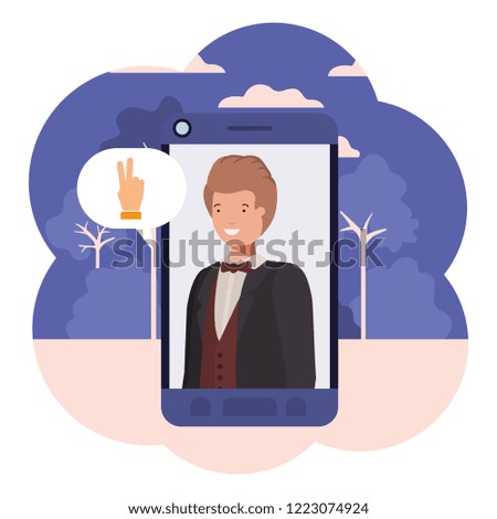 young businessman in smartphone with speech bubble